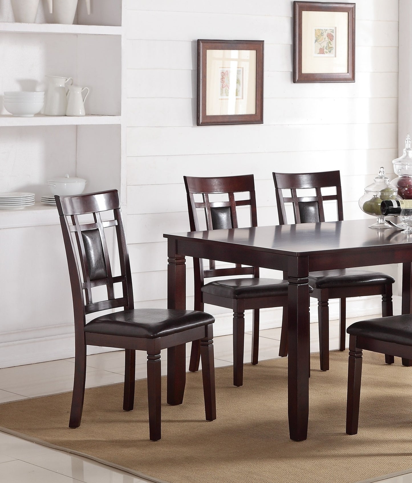 7 Piece Dining Set Table Chairs Eyelet Back Espresso