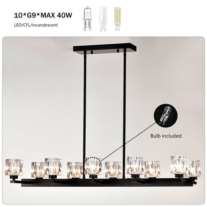 10-Light Pendant Chandelier for Dining Room & Kitchen Island, Farmhouse Metal, G9 Bulbs, Matte Black