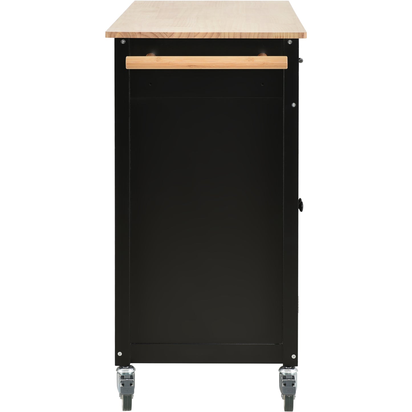 Versatile Kitchen Island Cart with Locking Wheels, Solid Wood Top, Ample Storage and Spice Rack (Black)