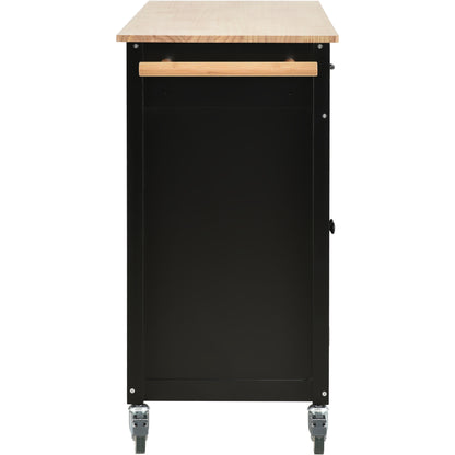 Versatile Kitchen Island Cart with Locking Wheels, Solid Wood Top, Ample Storage and Spice Rack (Black)