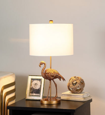 26-Inch Flamingo Resin Table Lamp with Drum Shade, E26 Socket, 100W Max, UL Listed Matte Gold
