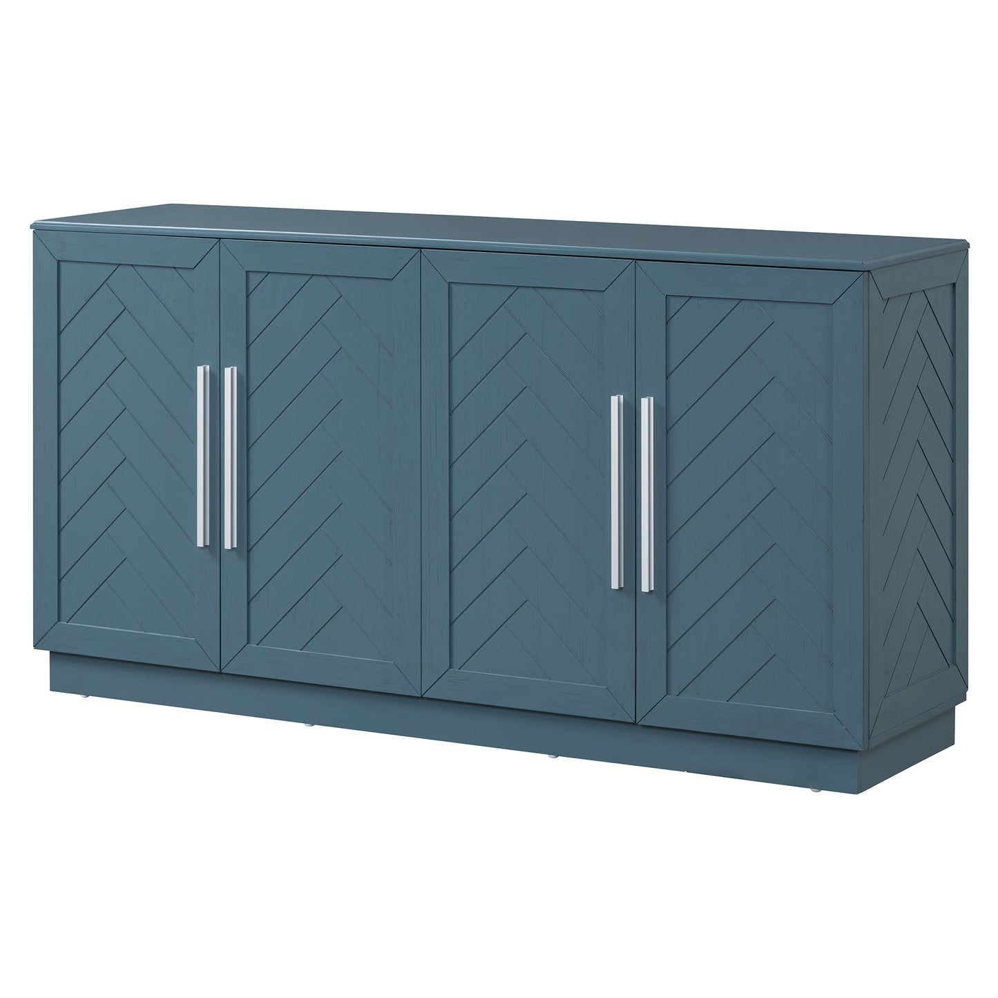TREXM Sideboard with 4 Doors Large Storage Space Buffet Cabinet with Adjustable Shelves and Silver Handles for Kitchen, Dining Room, Living Room (Antique Blue)