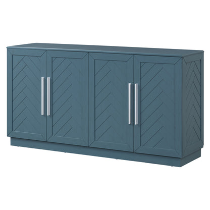 TREXM Sideboard with 4 Doors Large Storage Space Buffet Cabinet with Adjustable Shelves and Silver Handles for Kitchen, Dining Room, Living Room (Antique Blue)