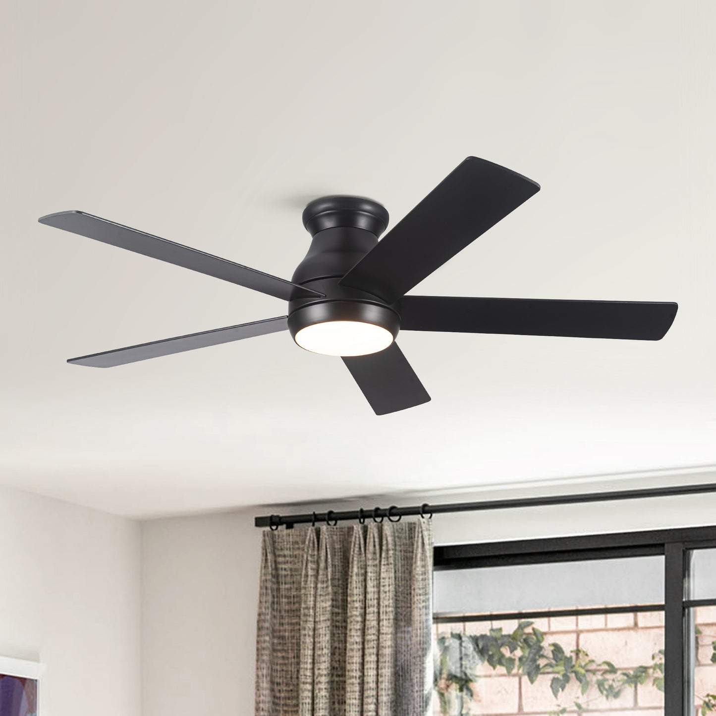 52-Inch Low-Profile Ceiling Fan with LED Light Kit, DC Motor, Remote, Energy-Efficient for Large Rooms, Matte Black