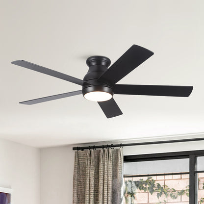 52-Inch Low-Profile Ceiling Fan with LED Light Kit, DC Motor, Remote, Energy-Efficient for Large Rooms, Matte Black