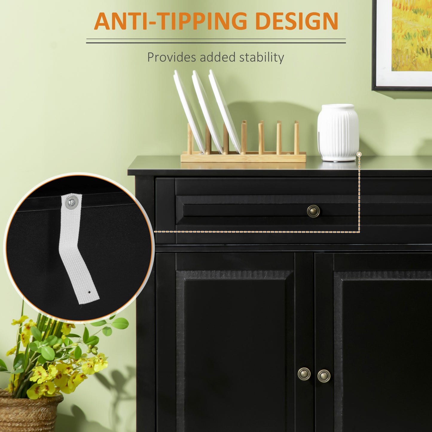 HOMCOM Sideboard Buffet Cabinet, Modern Kitchen Cabinet with 2 Drawers and Adjustable Shelves, Coffee Bar Cabinet, Black