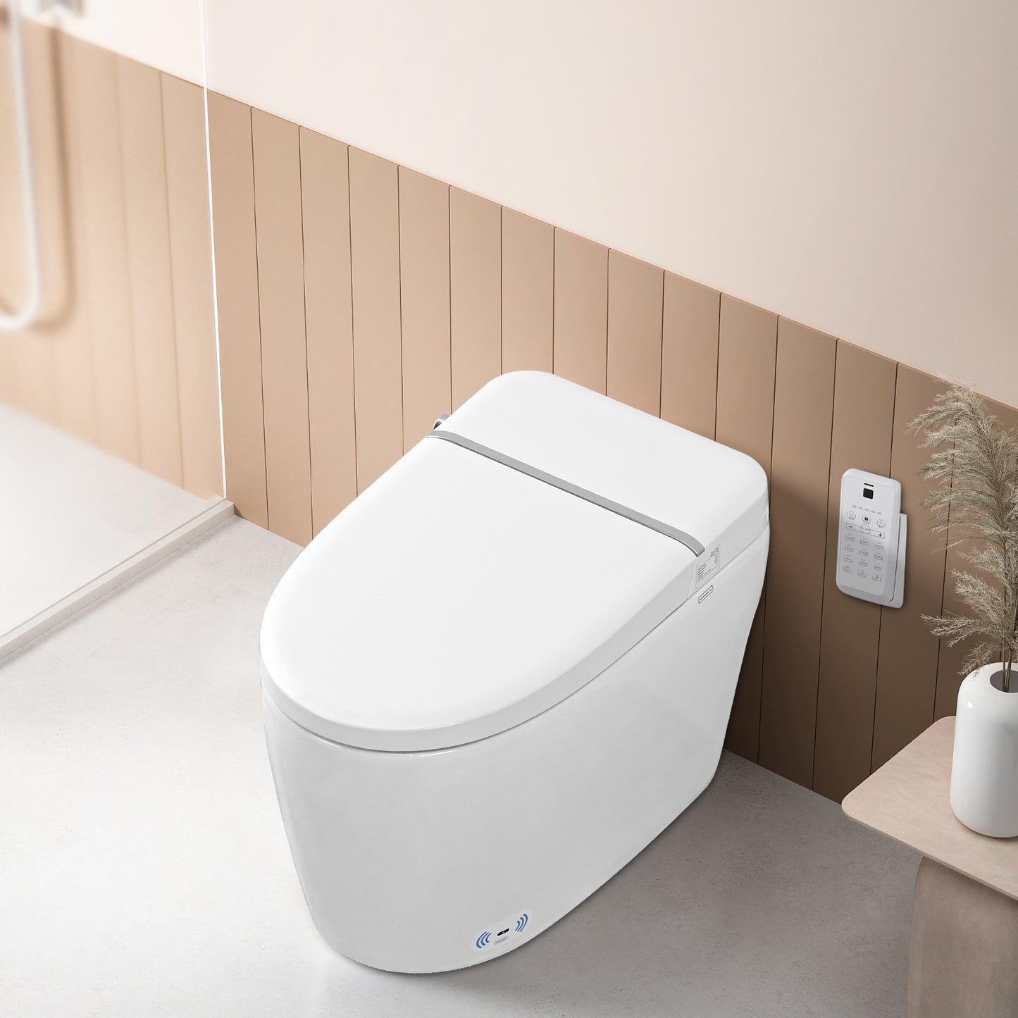 Advanced Smart Toilet Bidet System with Foot Sensor Opening, Remote Control, and Self-Cleaning Heated Seat