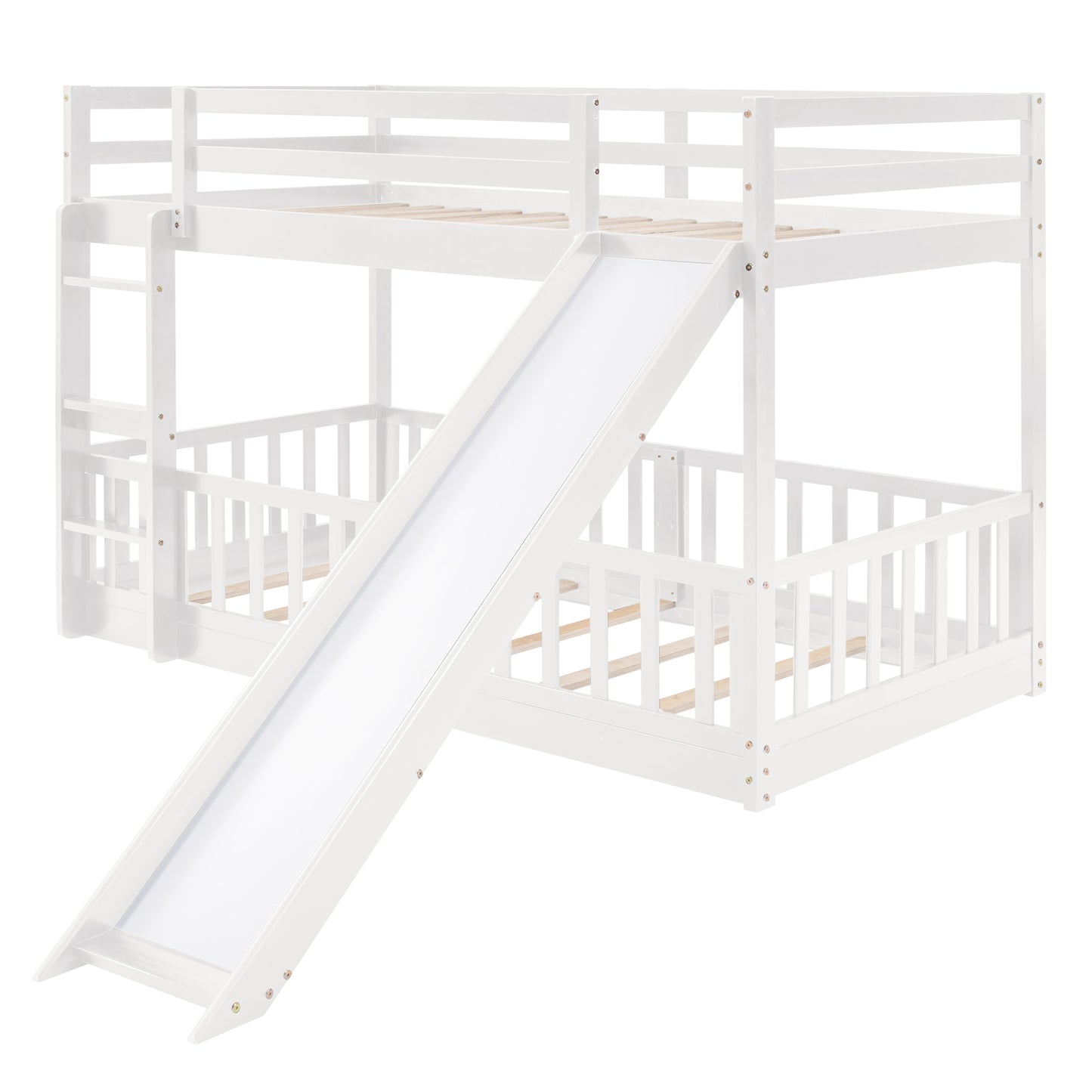 Stylish Twin Over Twin Bunk Bed with Fun Slide and Versatile Ladder in White
