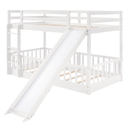 Stylish Twin Over Twin Bunk Bed with Fun Slide and Versatile Ladder in White