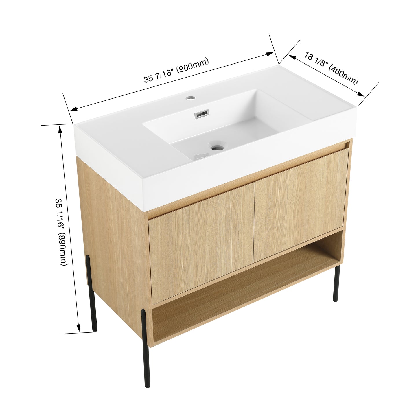 36" Modern Oak Bathroom Vanity Set with Easy-Clean Resin Sink and Multi-Layer Solid Wood Cabinet