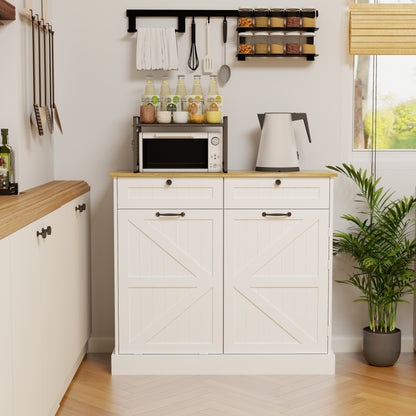 Modern White Kitchen Trash Storage Cabinet with Drawers and Tilt-Out Bin - Multifunctional Organizer for Home Use