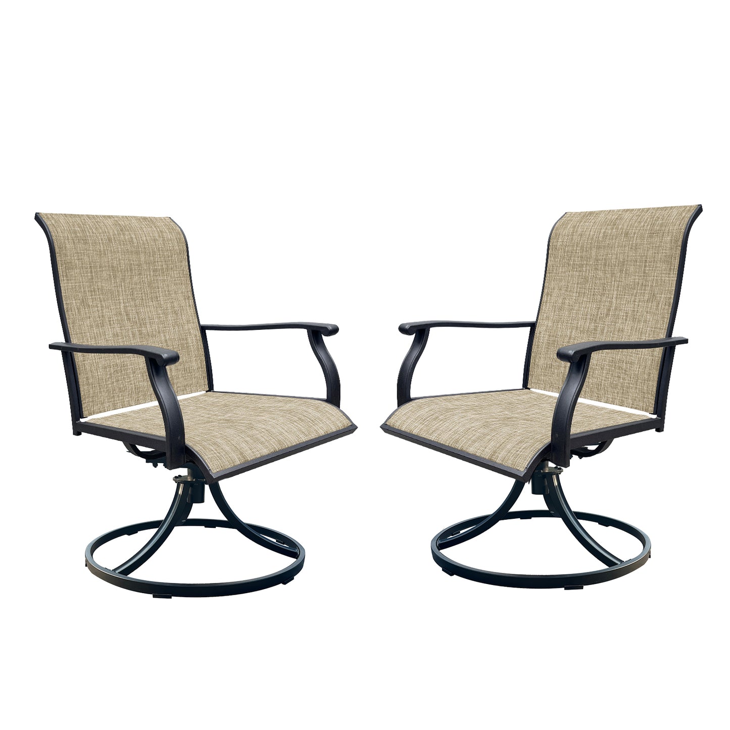 Set Of 2 Outdoor Swivel Dining Chairs Textilene Breathable Patio Seating For Porch Garden Black And Brown