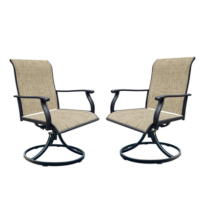 Set Of 2 Outdoor Swivel Dining Chairs Textilene Breathable Patio Seating For Porch Garden Black And Brown