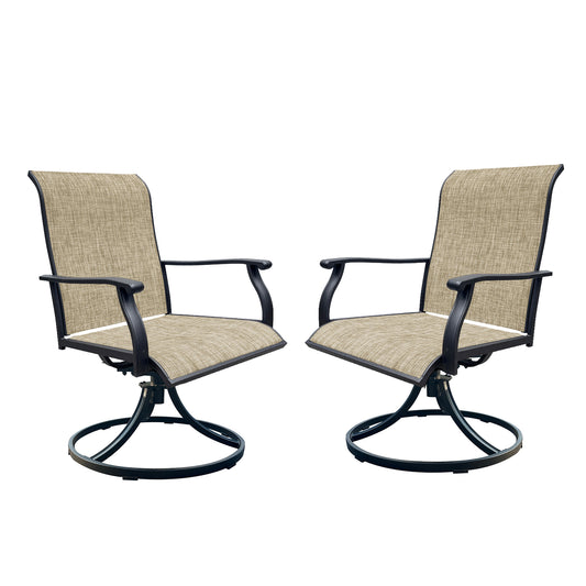 Set Of 2 Outdoor Swivel Dining Chairs Textilene Breathable Patio Seating For Porch Garden Black And Brown