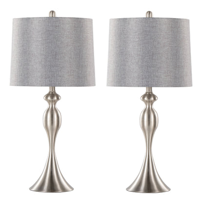 27-inch Contemporary Metal Table Lamp 2-pack with Linen Shade, 3-Way Switch, 2 Bulbs, Brushed Nickel