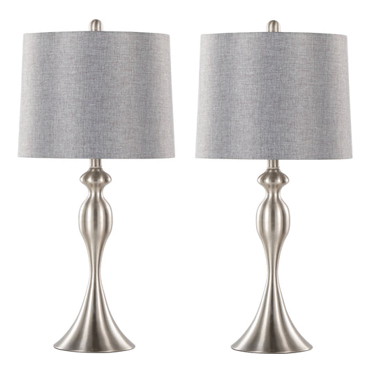 27-inch Contemporary Metal Table Lamp 2-pack with Linen Shade, 3-Way Switch, 2 Bulbs, Brushed Nickel