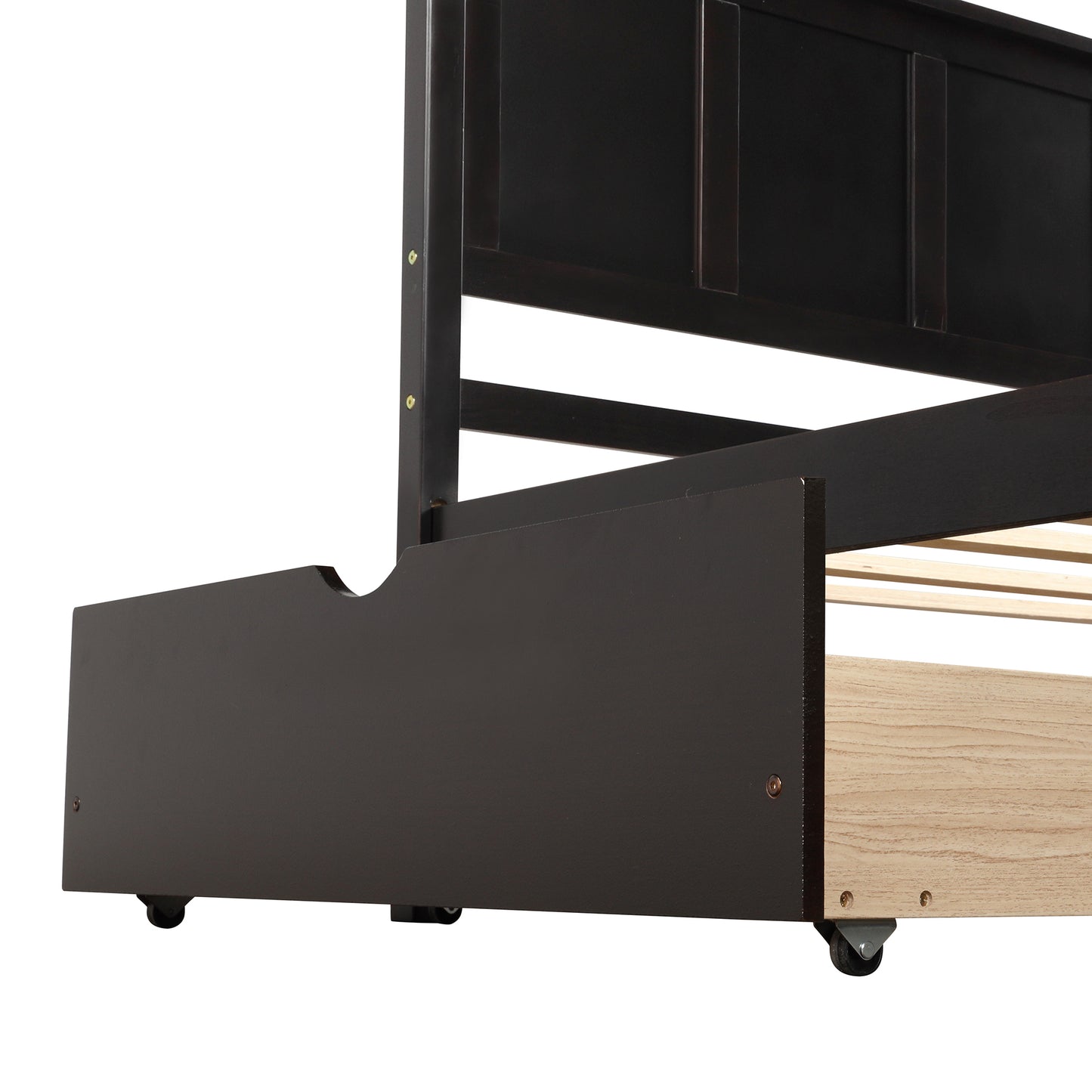 Espresso Twin Size Platform Bed with Dual Under-Bed Drawers on Wheels