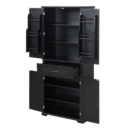 Tall Black Bathroom Storage Cabinet with Adjustable Shelf, Doors, and Drawer for Versatile Organization
