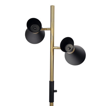 62-Inch Tall Floor Lamp with 4-Way Switch and Dual Spotlight Heads, Metal Base, Brassed Gold Finish