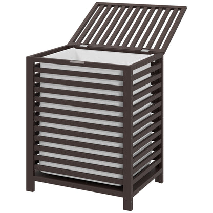 HOMCOM Bamboo Laundry Hamper with Lid, Laundry Basket with Removable Liner Bag, Dirty Clothes Hamper, 19.75 x 14.25 x 23.5 Inches, Coffee