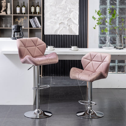 Breni Velvet Diamond Tufted Swivel Adjustable Height Barstool, Set of 2, Mauve