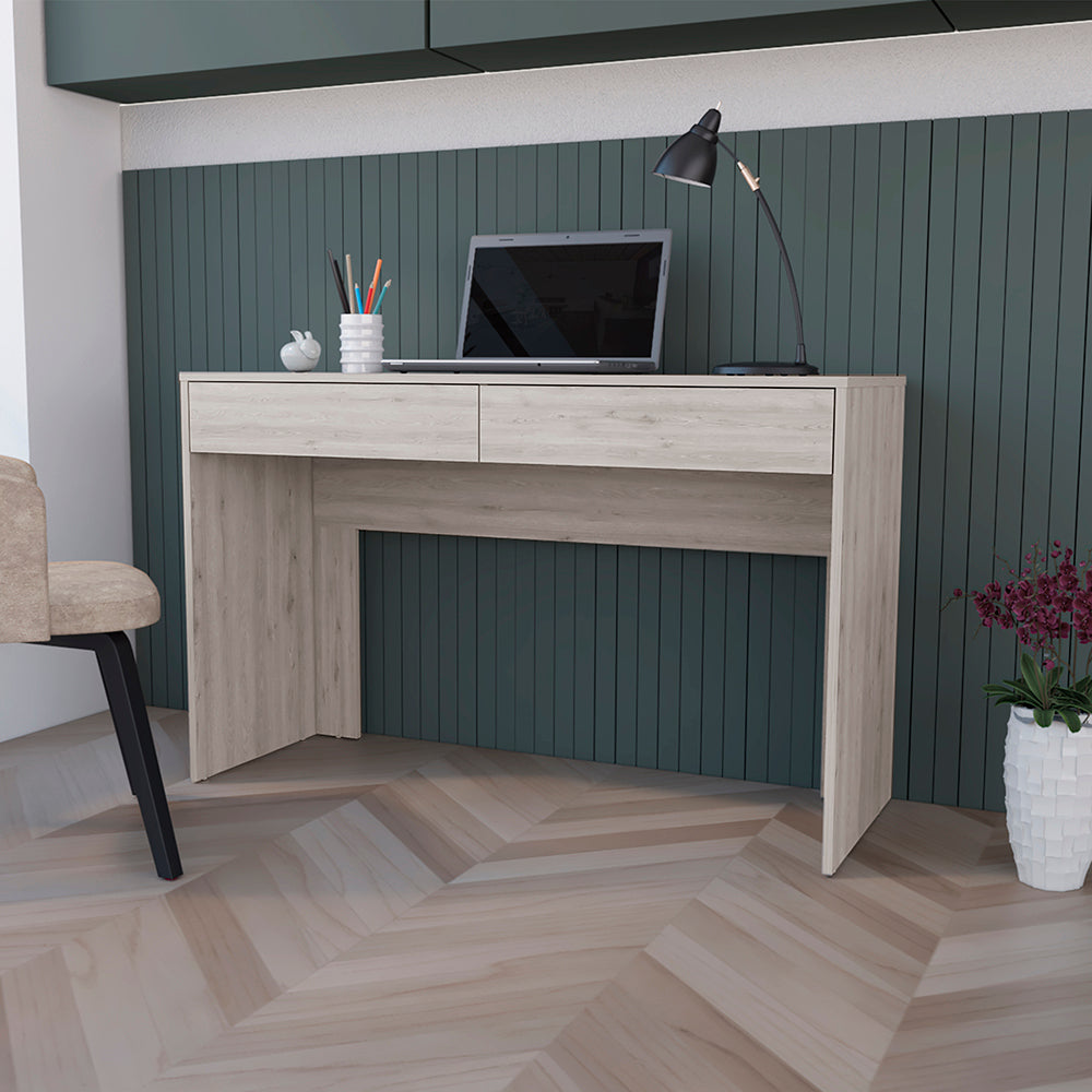 Modern Light Gray Computer Desk with Two Hidden Drawers