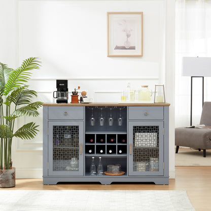 Light Blue Farmhouse Buffet Cabinet With Glass Doors