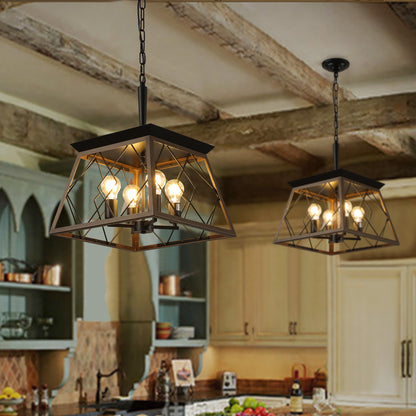 Farmhouse 4-Light Chandelier for Kitchen Island&Dining Iron Pendant with Adjustable Chain Walnut + Black