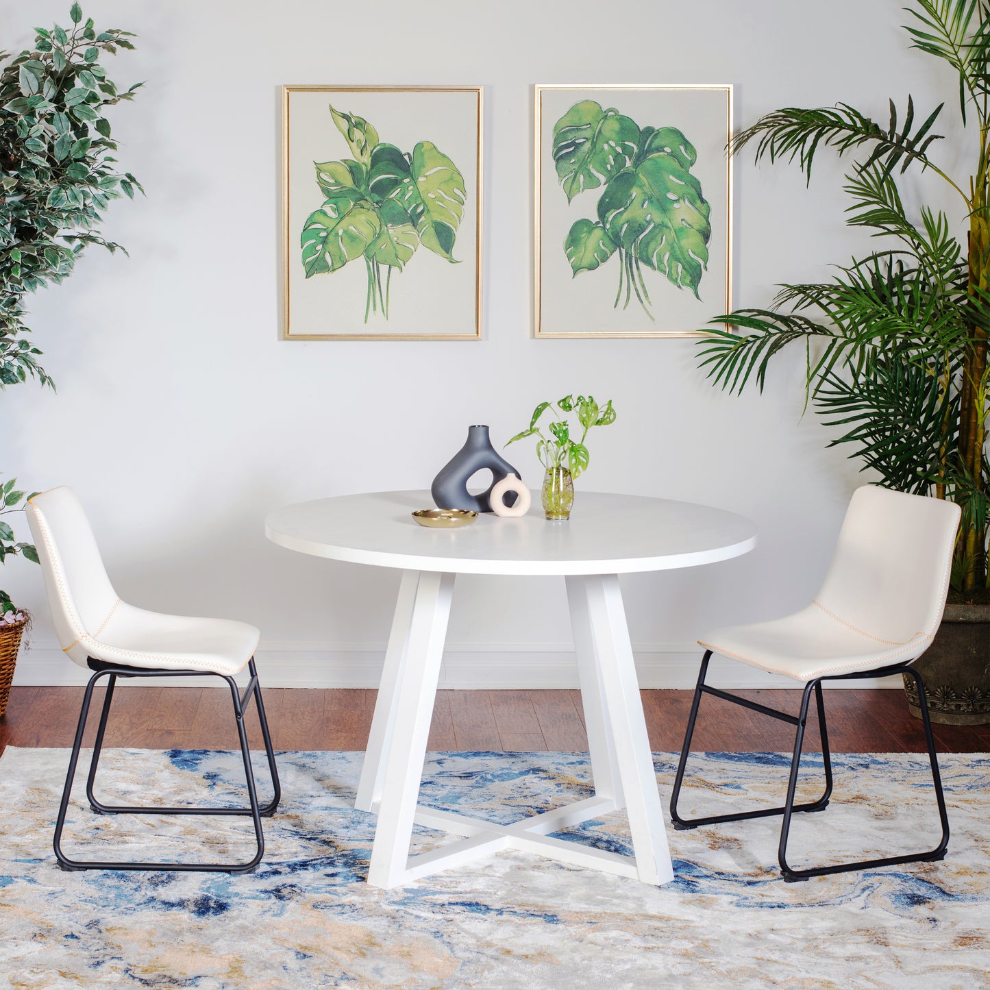 Round Dining Set 3 Piece Trestle Table And 2 Chairs White