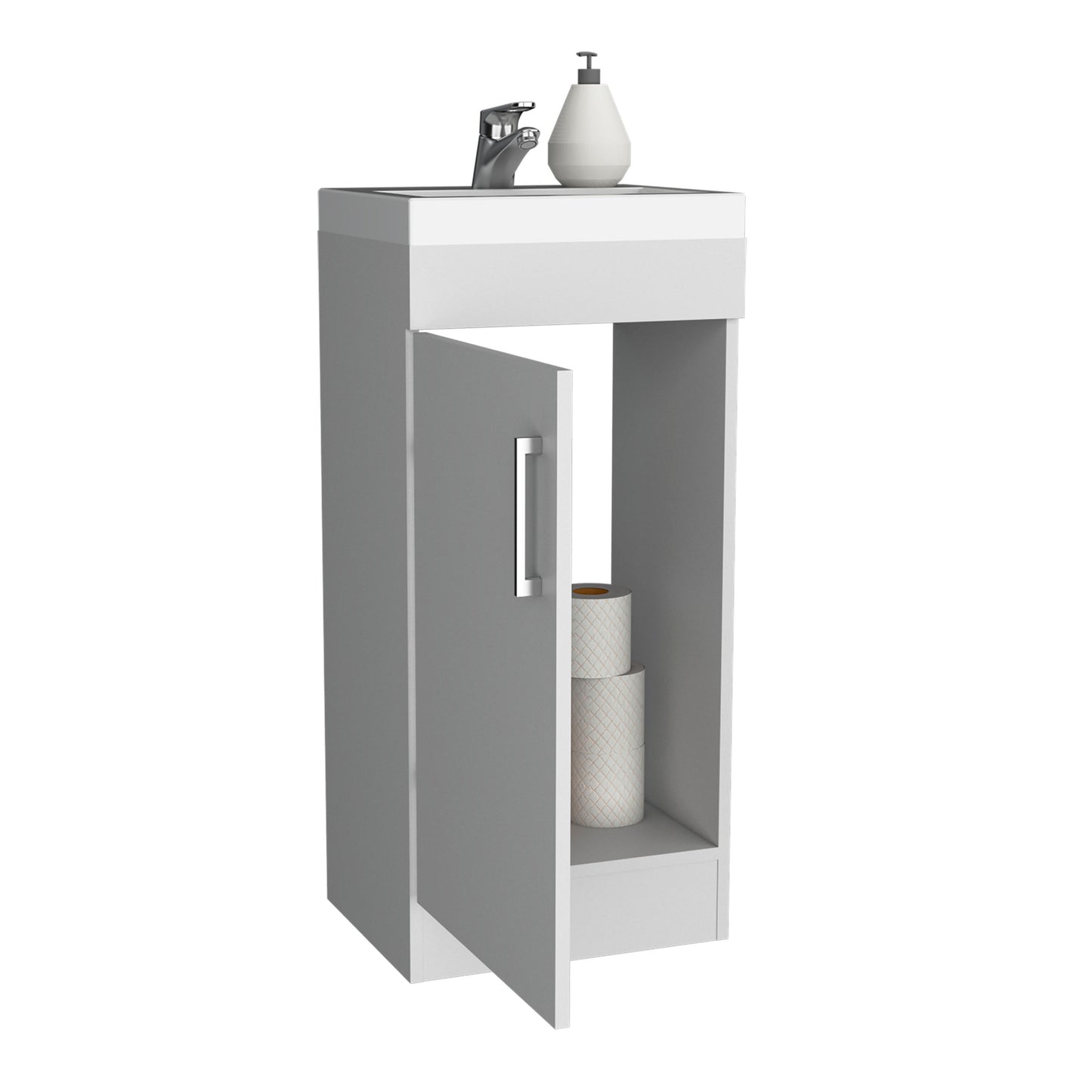 Modern 16" White Bathroom Vanity with Resin Sink and Single Door Storage