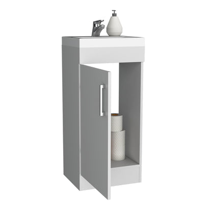 Modern 16" White Bathroom Vanity with Resin Sink and Single Door Storage
