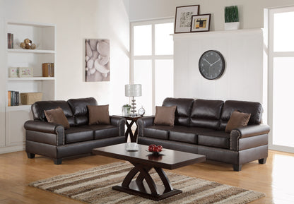 2-Piece Faux Leather Sofa and Loveseat Set with Plush Cushions, Sofa 82x33x35, Loveseat 62x33x35, Wood Legs Espresso