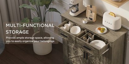 Kitchen Storage Cabinet, Modern Farmhouse Buffet Cabinet with Storage, Coffee Bar with 2 Drawers and 2 Doors, Floor Sideboard Buffet for Living Room, Dining Room, Bathroom,(Grey)