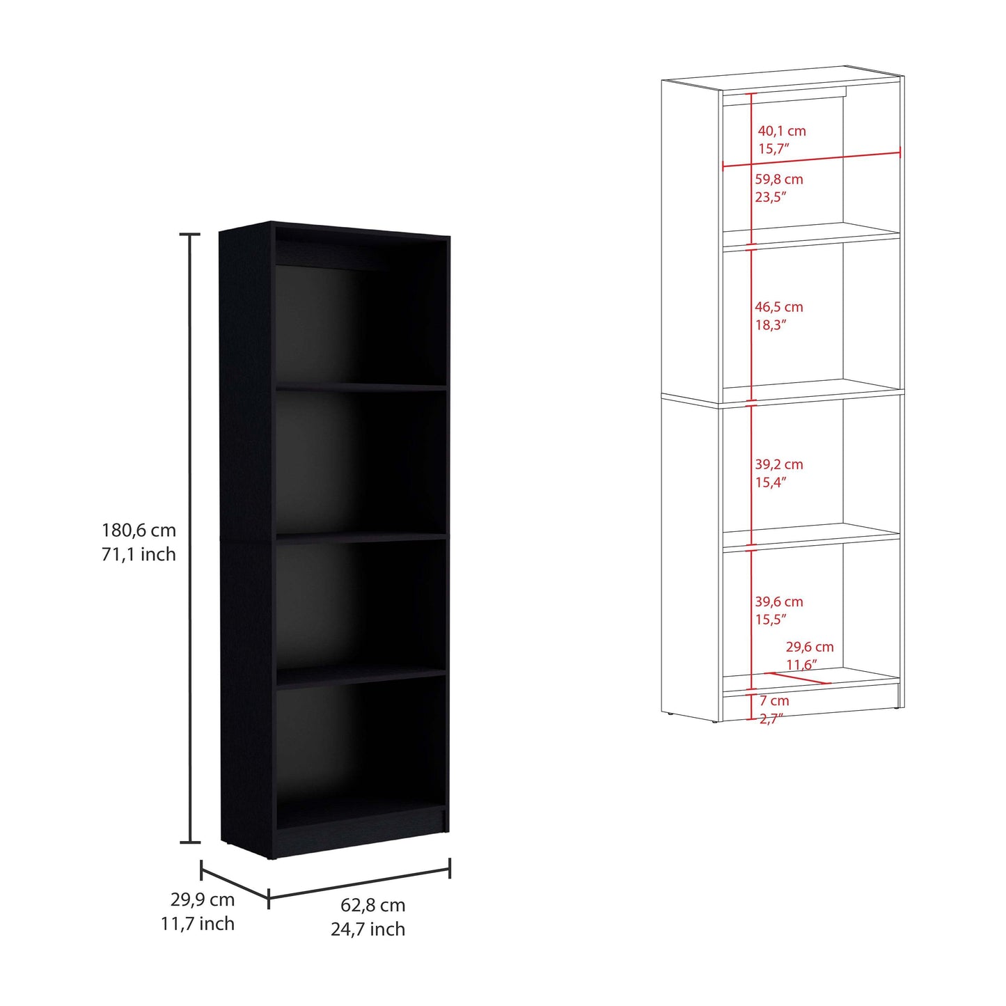 Modern 4-Shelf Black Bookcase - Stylish Display Unit for Home and Office Decor