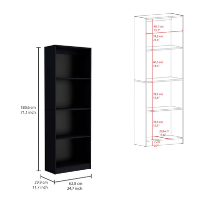 Modern 4-Shelf Black Bookcase - Stylish Display Unit for Home and Office Decor