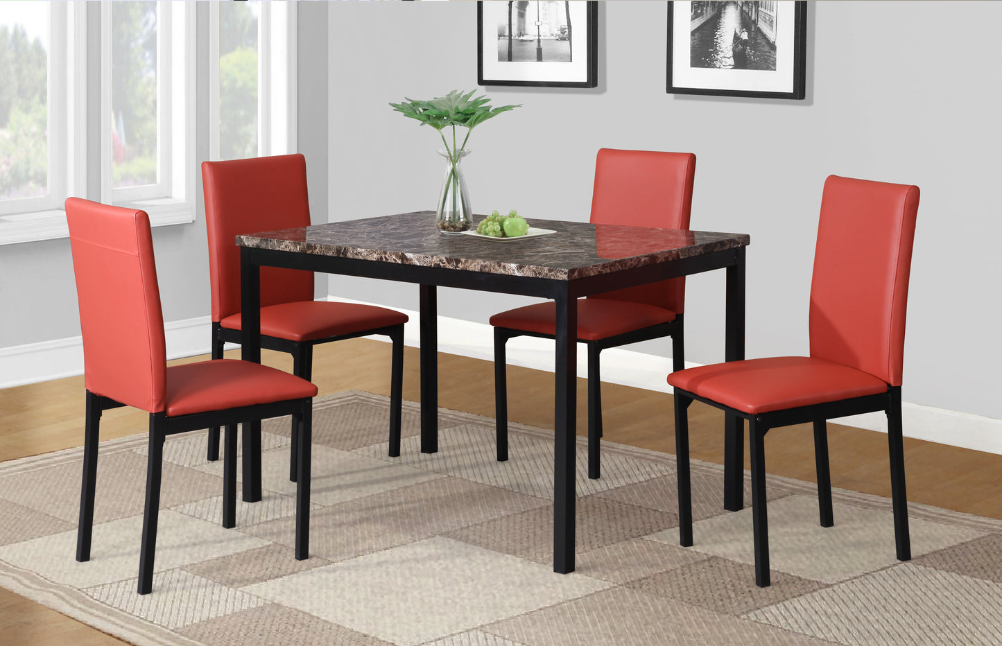 Set of 4 Faux Leather Dining Chairs with Metal Frame, Minimalist Modern Seating for Dining Areas, Red