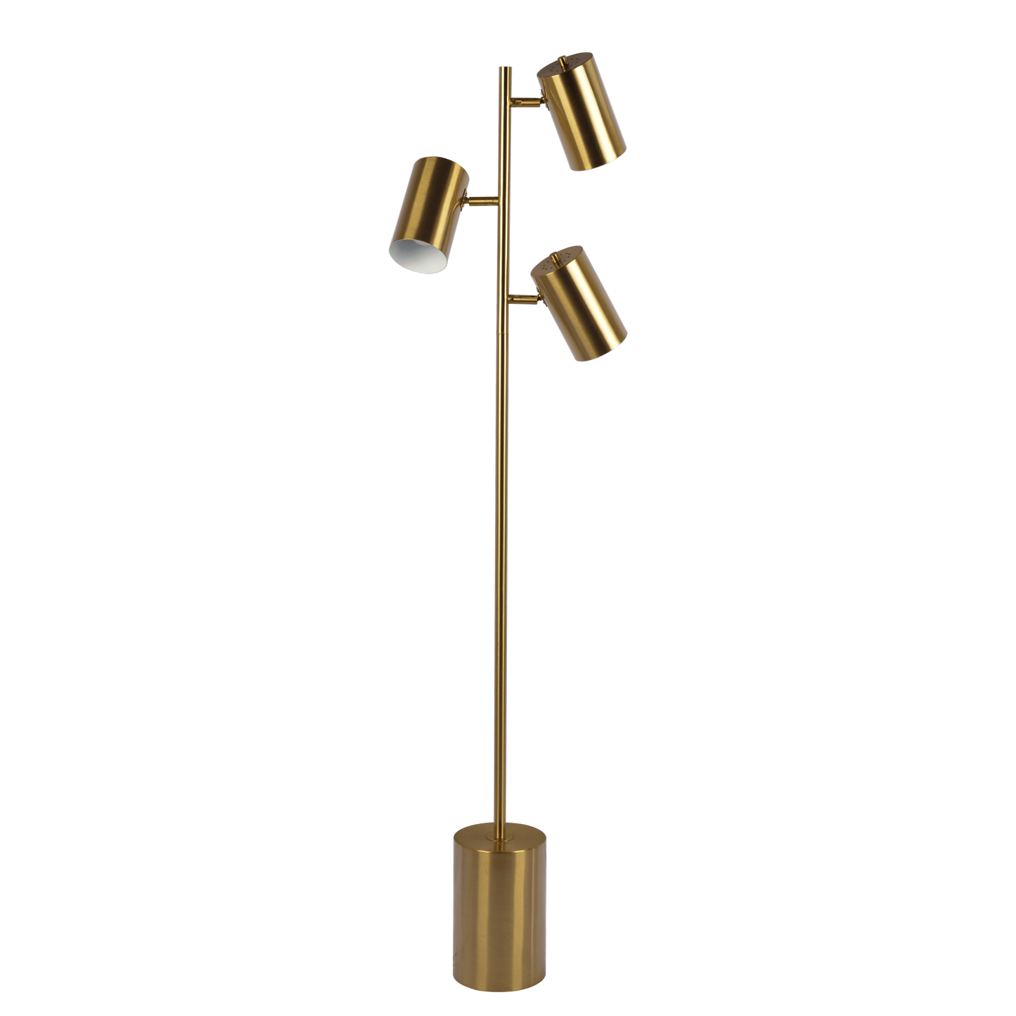 Triple-Spot Floor Lamp with Rotary Switch and Metal Block Base, 63-Inch Tall, Gold