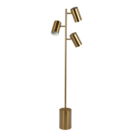 Triple-Spot Floor Lamp with Rotary Switch and Metal Block Base, 63-Inch Tall, Gold