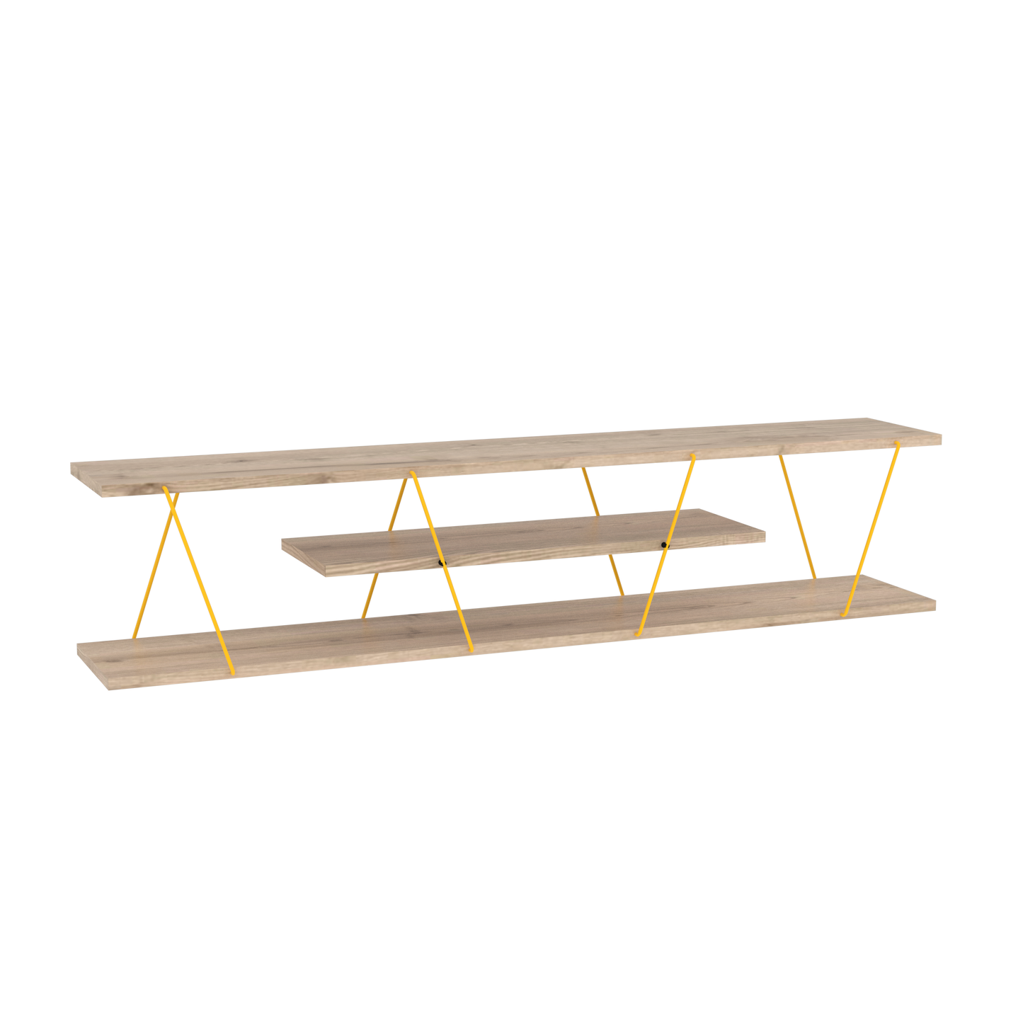 56-Inch Mid-Century Modern TV Stand with 4 Open Shelves and Cable Management Oak