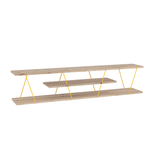 56-Inch Mid-Century Modern TV Stand with 4 Open Shelves and Cable Management Oak