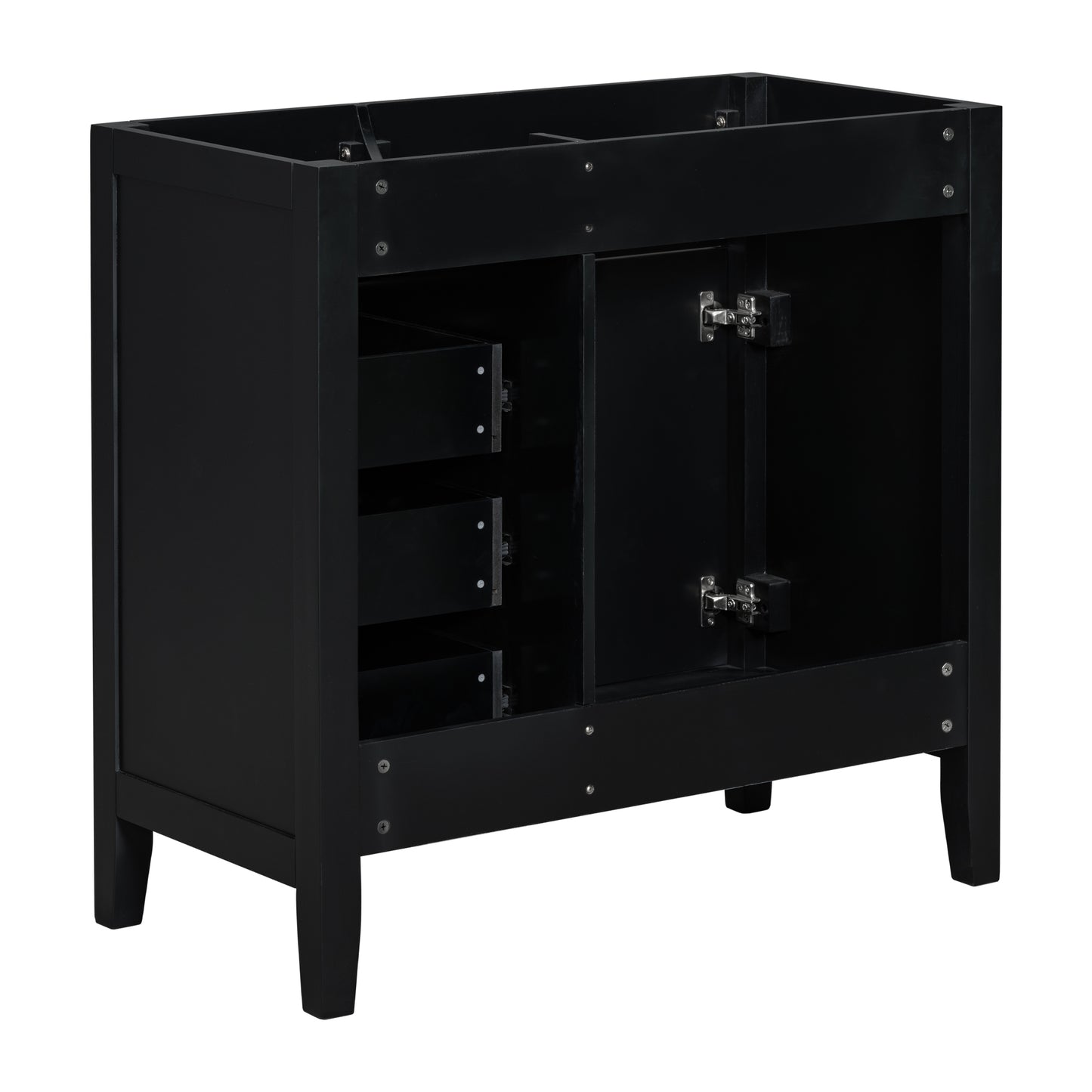 Modern 36" Black Bathroom Vanity Base Cabinet with Drawers, Solid Wood & MDF Construction