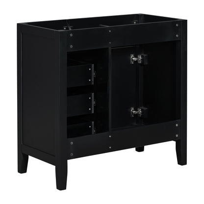 Modern 36" Black Bathroom Vanity Base Cabinet with Drawers, Solid Wood & MDF Construction