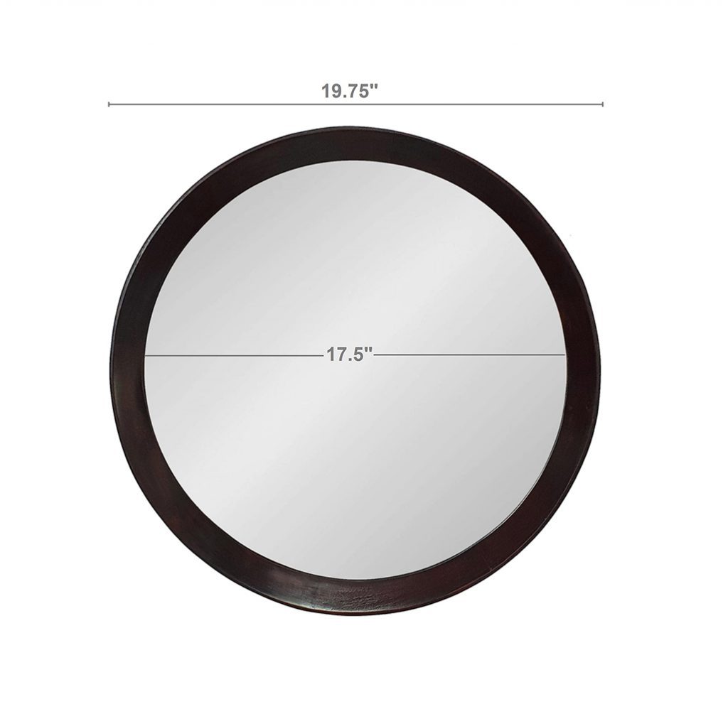 Round Transitional Mango Wood Wall Mirror - 20" Framed Accent for Bathroom and Entryway