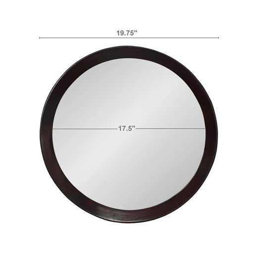 Round Transitional Mango Wood Wall Mirror - 20" Framed Accent for Bathroom and Entryway