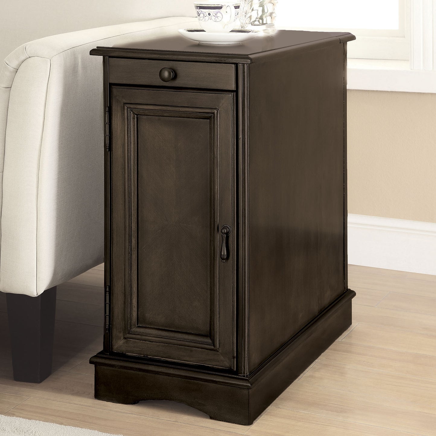 Contemporary Transitional Nightstand with USB Outlet, Side Table & Storage Cabinet, 12W x 24D x 24H Gray