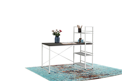 Convertible Dual-Sided Workstation Desk with Bookshelf - White/Brown