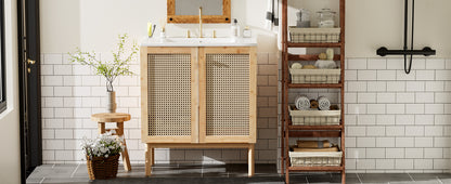 Elegant 30-Inch Natural Bamboo Bathroom Vanity with Artisanal Rattan Doors and Soft-Close Mechanism