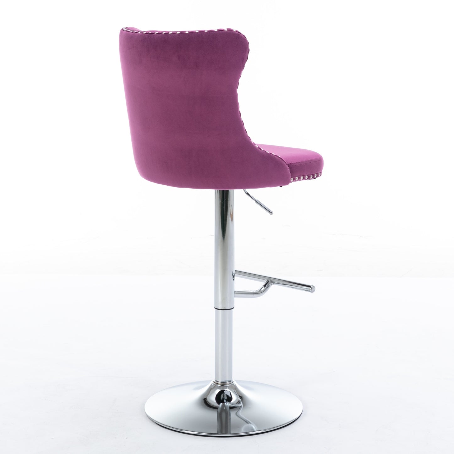 Purple Velvet Swivel Bar Stools Adjustable 25-33 Set Of 2