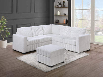 4-Piece L-Shaped Sectional Sofa Set with Ottoman, Corduroy Upholstery, Contemporary Sofa, Milk Color