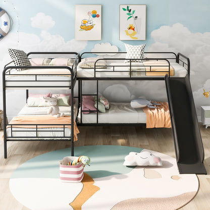Twin Size Double Deck Bunk Bed with Slide and Ladder in Black